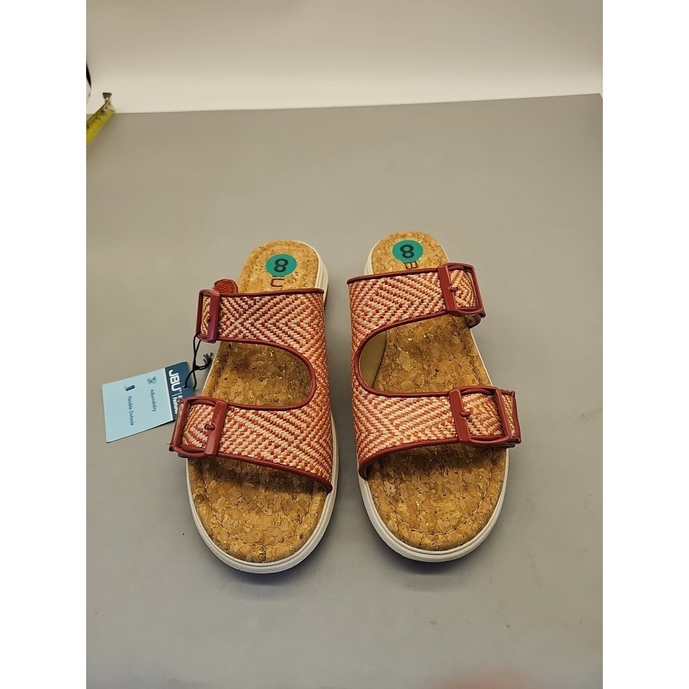 JBU Jambu‎ Womens Size 8 Kona Red/Cream Raffia Slip On Sandal Shoes New Comfort